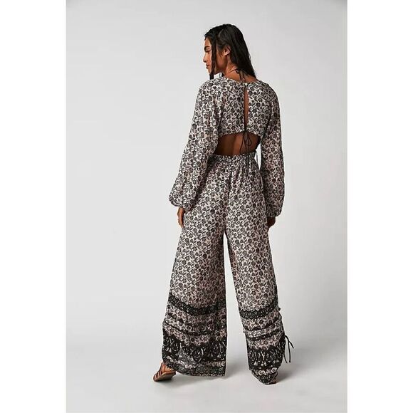 Free People Pants - Free People Forever Timeless Soulmate Flowy Bohemian Jumpsuit W/ Back Cut Out S